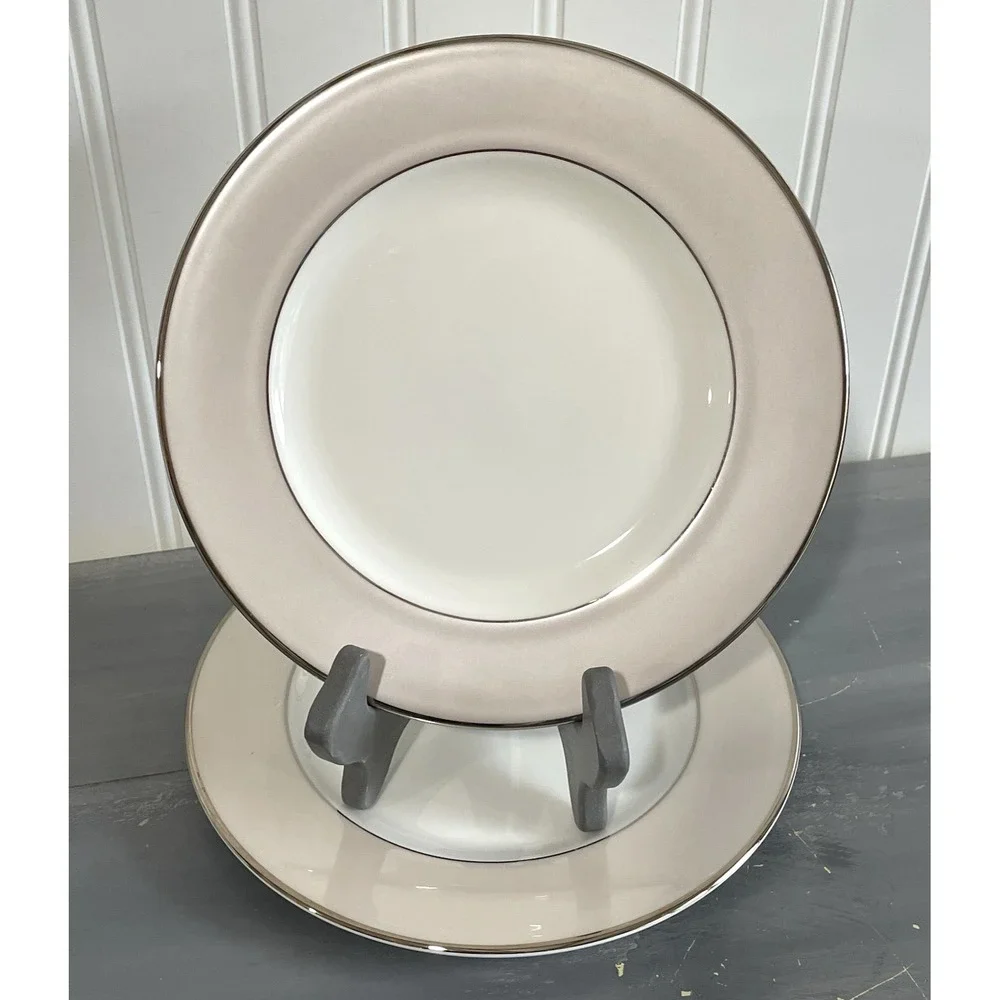 Lenox China Federal Platinum Frost Trim Set of 2 Salad Plates 8.25